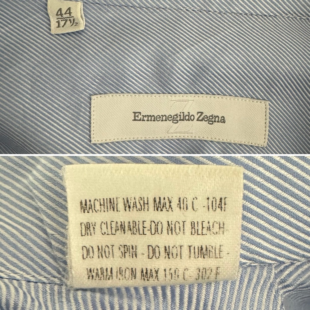 Ermenegildo Zegna blue white stripe button down dress shirt 17.5 - Picture 8 of 9